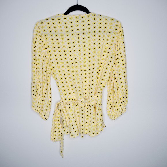 Ganni Floral Crepe Wrap Top Maize G32 - Picture 5 of 10